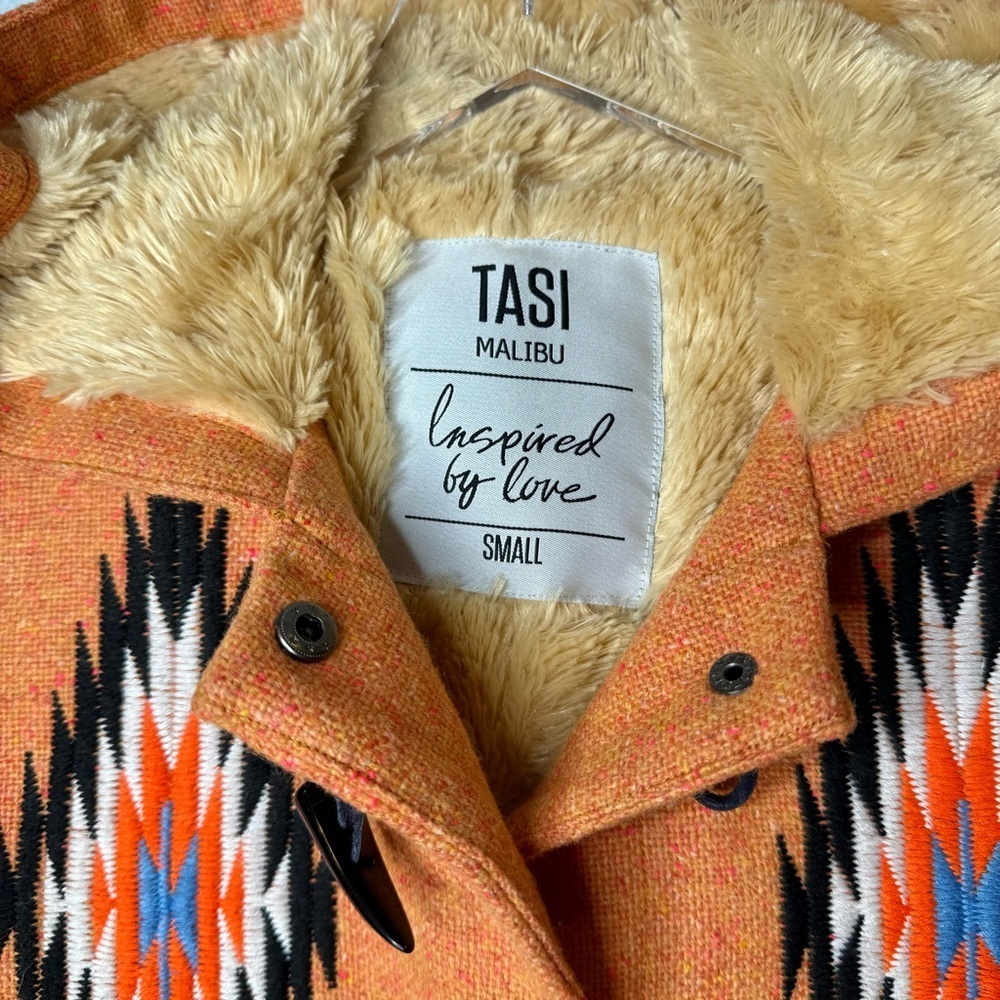 Tasi Malibu Aztec Southwestern Wool Faux Fur Lined Women’s Hooded Coat Sz S - Picture 5 of 14